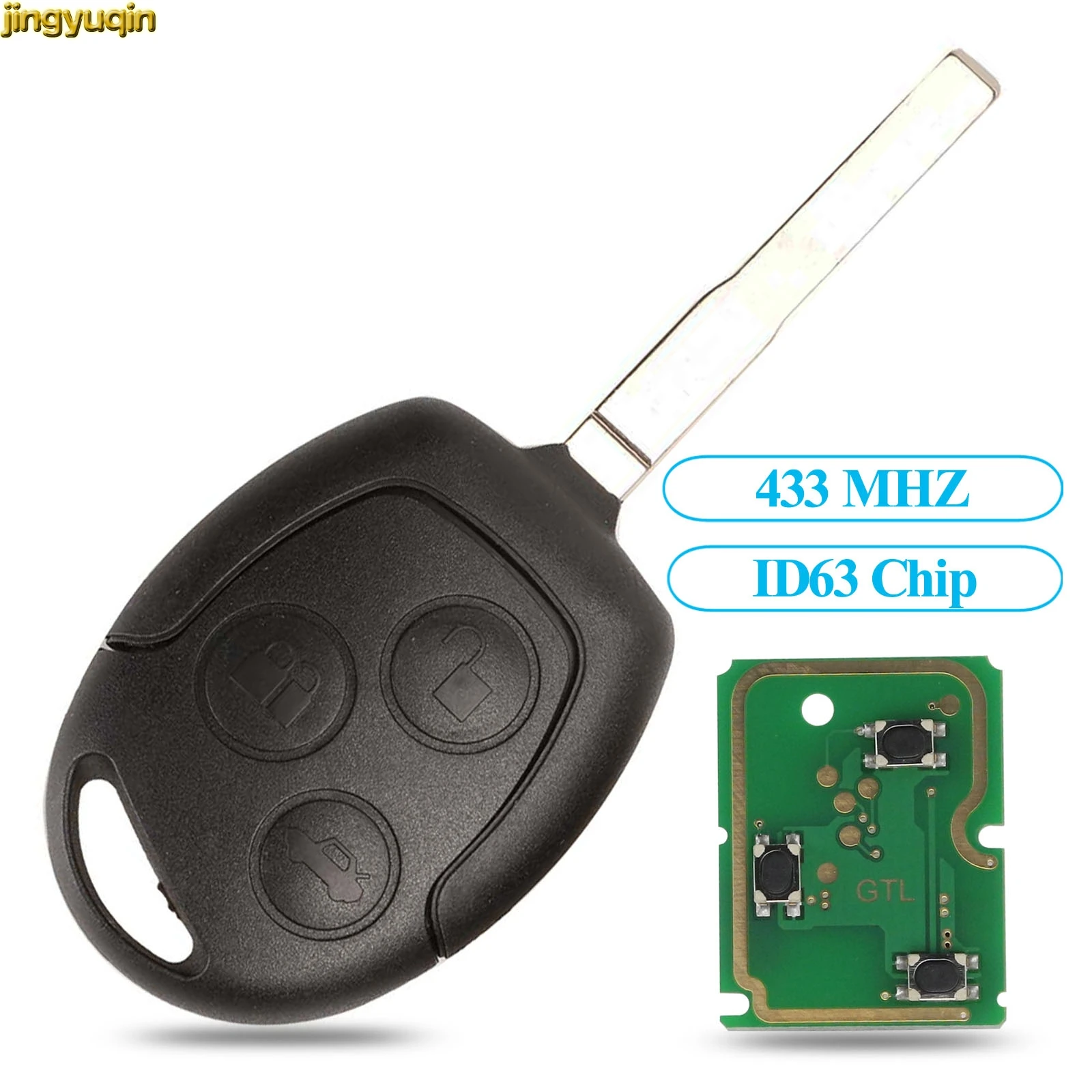 

Jingyuqin Remote Key 433MHz ID63 40D Chip for Ford Focus Fiesta Mondeo 2001-2007 C MAX Fusion Transit KA FO21 3 Buttons