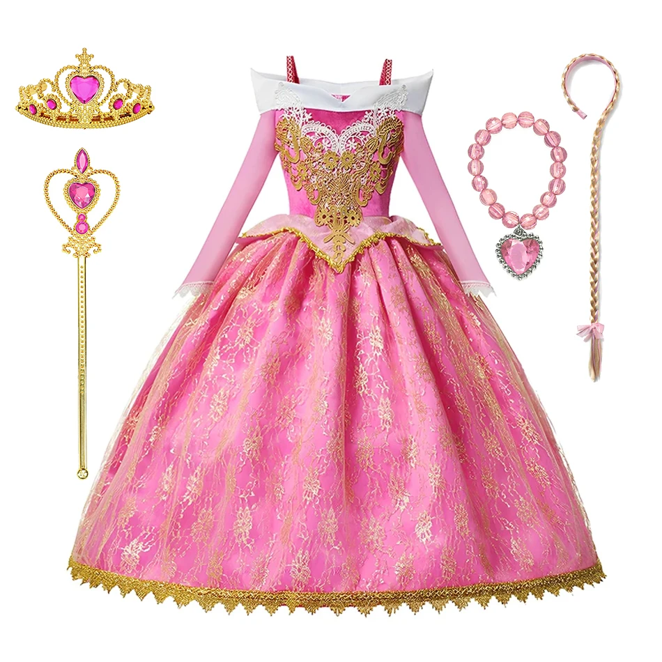 Disney Girls Sleeping Beauty Aurora Cosplay Princess Dress Kids Rapunzel Frozen Elsa Cinderella Costume Party Clothing 2-12Years