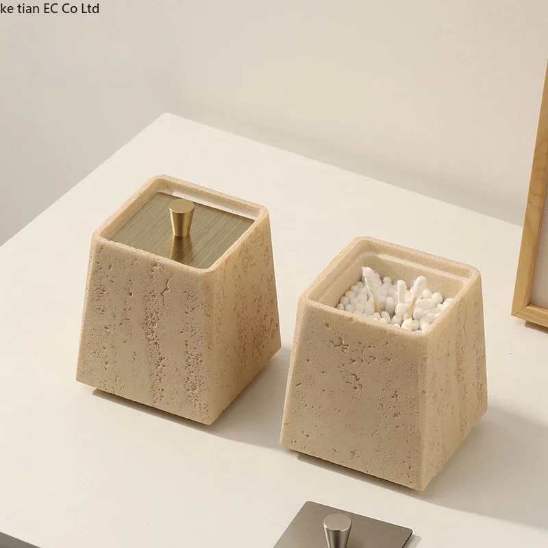 

Dental Floss Storage Box Stonehome Cotton Swab Box High-grade Cotton Swab Box with Cover Wabi-sabi Wind Tunnel Home Decoratio
