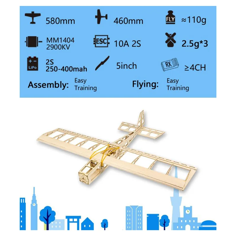 เครื่องบิน R03ไม้บัลซ่ามีปีกขนาด580มม. แบบ DIY เครื่องบินบังคับวิทยุรุ่นของเล่นแบบไม่มีการประกอบเดี่ยว