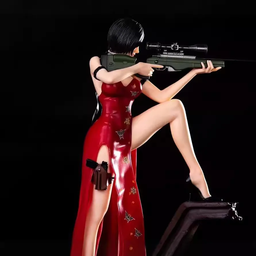 34cm Resident Evil 4 Ada Wong Sniper Gun Pretty Girl Anime Doll Scene Statue Collection Handmade Desktop Ornament Gift