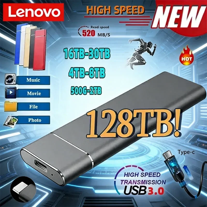 

Портативный SSD-накопитель Lenovo Mini 256 ТБ, 1 ТБ, 2 ТБ, высокоскоростной оригинальный SSD, внешний жесткий диск USB 3.0 для компьютера и ноутбука