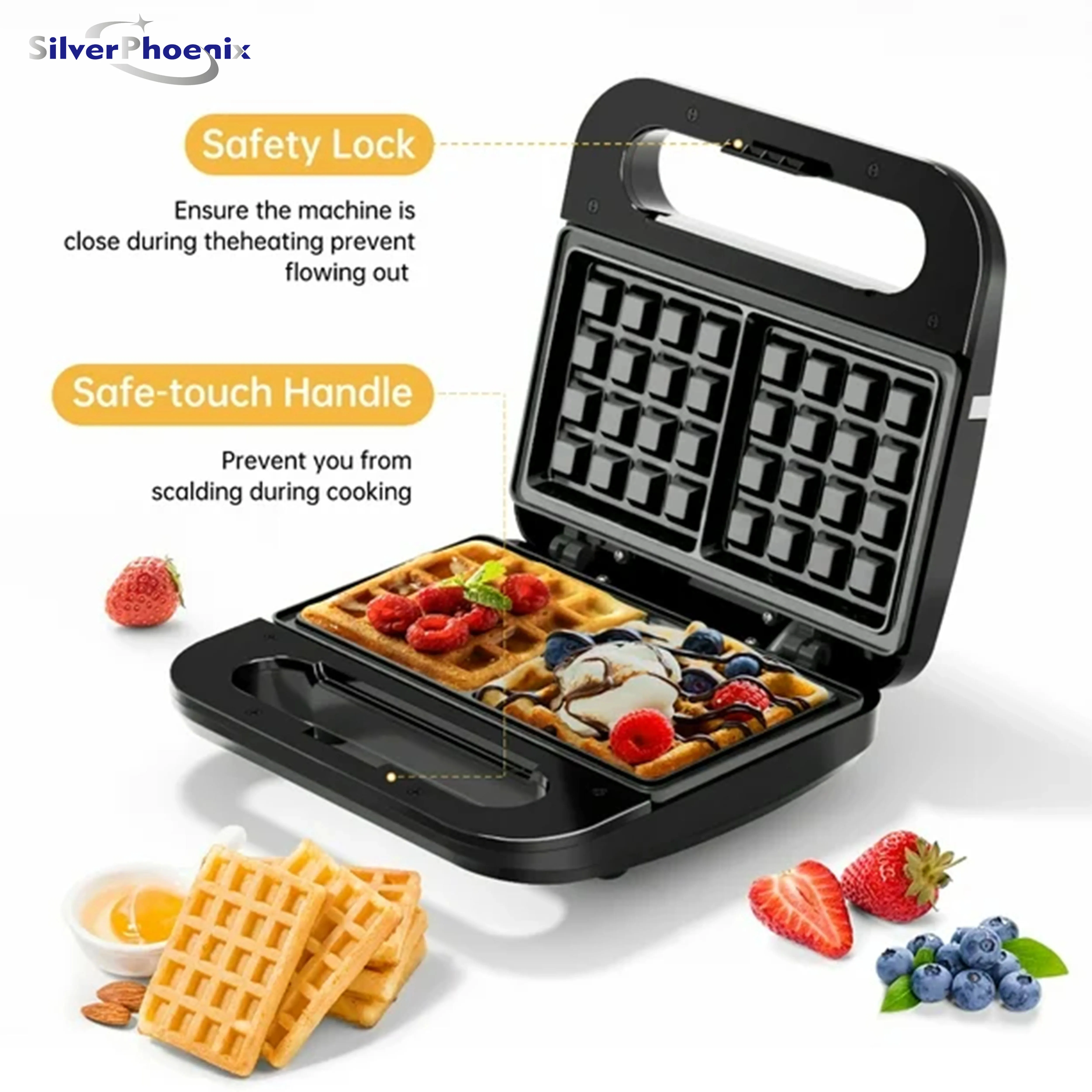 

Профессиональные вафли, антипригарные, 760 Вт, защита от перегрева, регулировка температуры, светодиодный индикатор приготовления пищи, простой в использовании, черный