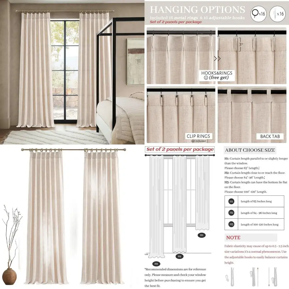 

Elegant Taupe Linen Pleated Curtains, 90 Length, Light Filtering for Living Room and Kids' Room Privacy