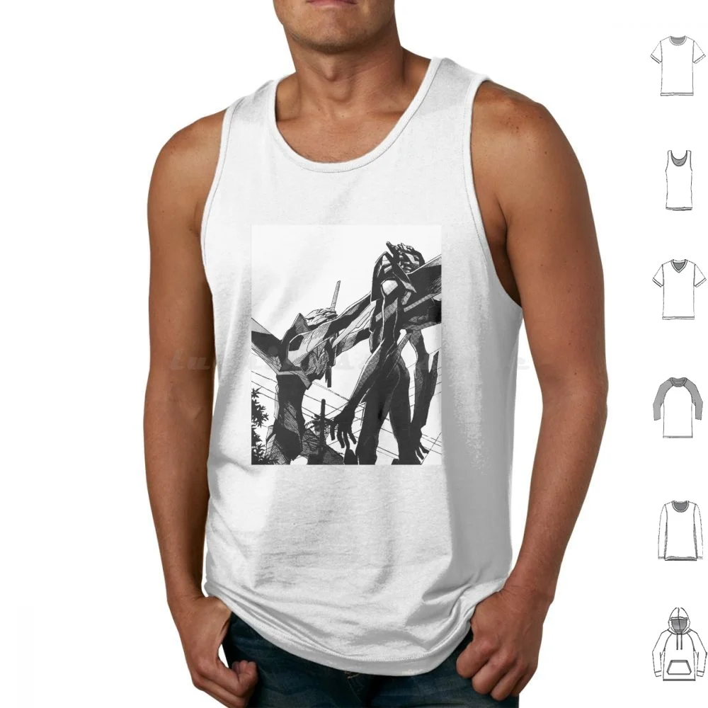 Eva-01 ( Dummy System ) Vs Bardiel ( Unit-03 ) Tank Tops Print Cotton Myouism Eva Manga Manga Art Manga Eva Eva 01