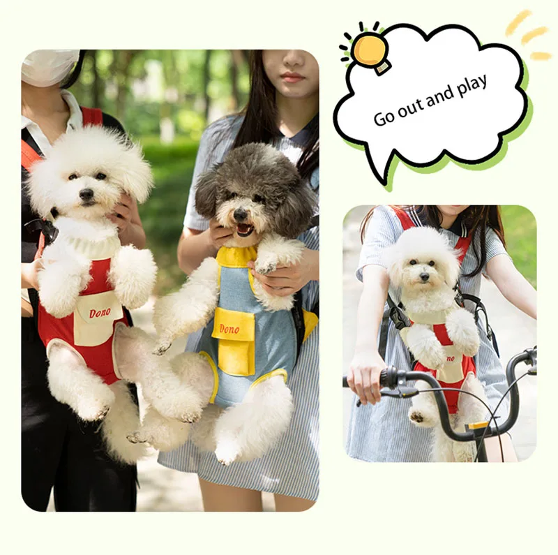 Pet bag portable backpack for outdoor use, dog cat linen cotton chest four legged backpack