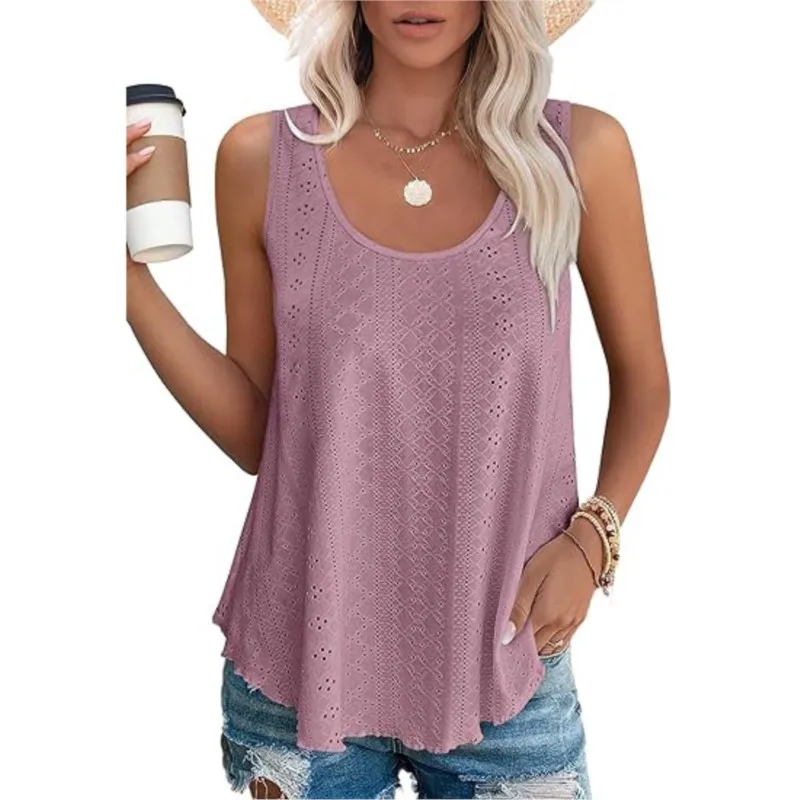 2024 Summer New Women's Round Neck Sleeveless Solid Color Suspended Casual Tank Top with Large Discount Wholesale Price S-3XL