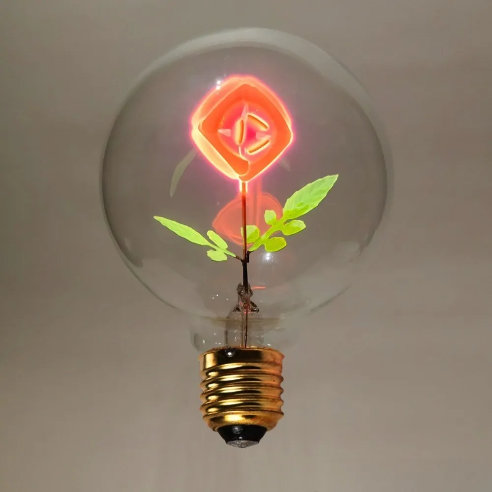 Energy Saving Rose Flame Light Bulb Sunflower Heart Art Light Bulb Love Screw Holder Creative Night Lamp Party