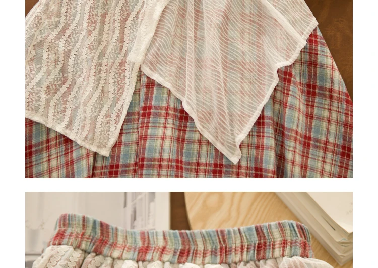 اليابانية خمر موري فتاة منقوشة الدانتيل المرقعة غير المتماثلة التنانير القطنية المرأة الصيف مرونة الخصر عادية فضفاض ألف خط التنانير