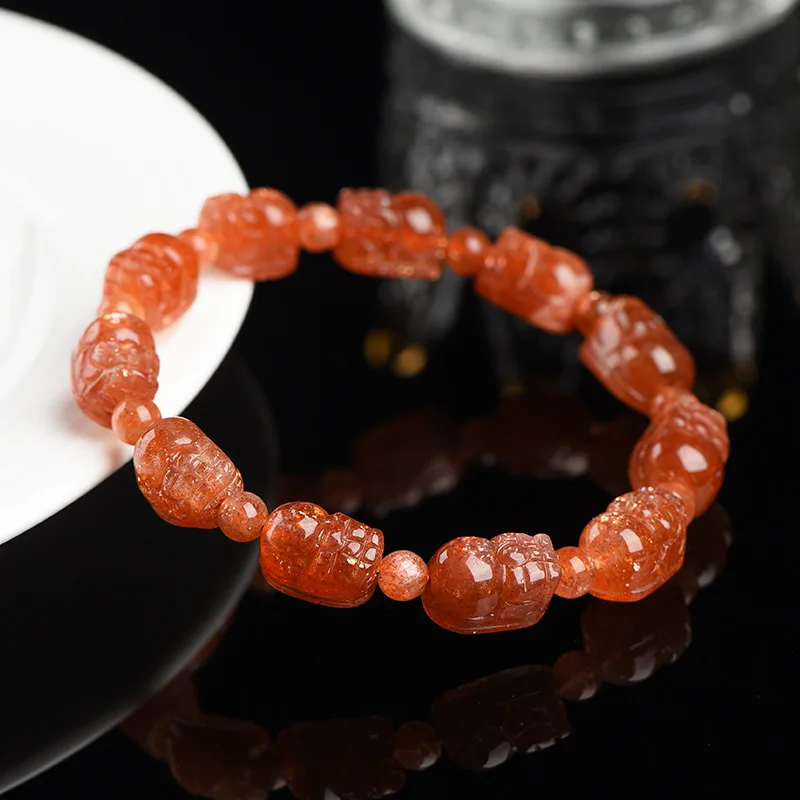 

Natural Gold Strawberry Sunstone Quartz Pi Xiu Bracelet 10x8mm Red Super 7 Clear Beads Woman Stretch AAAAAA