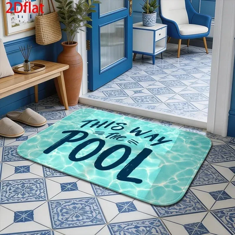 Water Texture This Way To Pool Lettering Front Door Mat Non Slip Entryway Rug Indoor Entryway Outdoor Patio Use