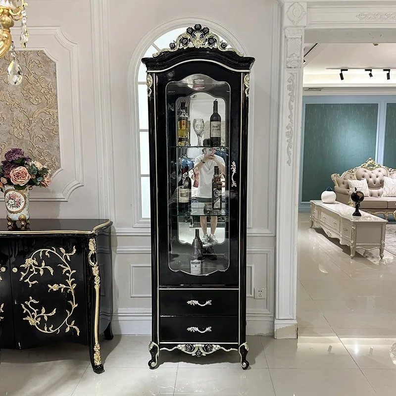 

Винный шкаф из массива дерева в европейском стиле, резной, высококачественный, для гостиной, с одной дверцей, для прихожей, сборный.