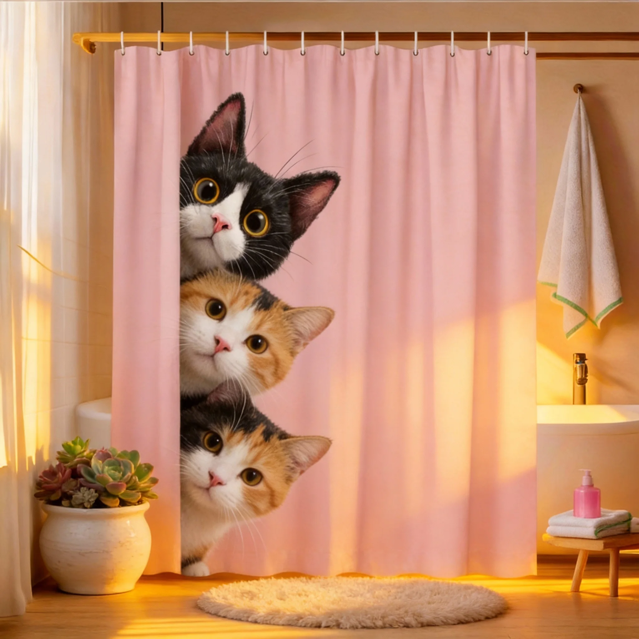 

Забавная шторка для душа с котиком-привидением, машинная стирка, всесезонная, водонепроницаемая, защита от посторонних глаз, дизайн с животными, легко чистится, 12 крючков