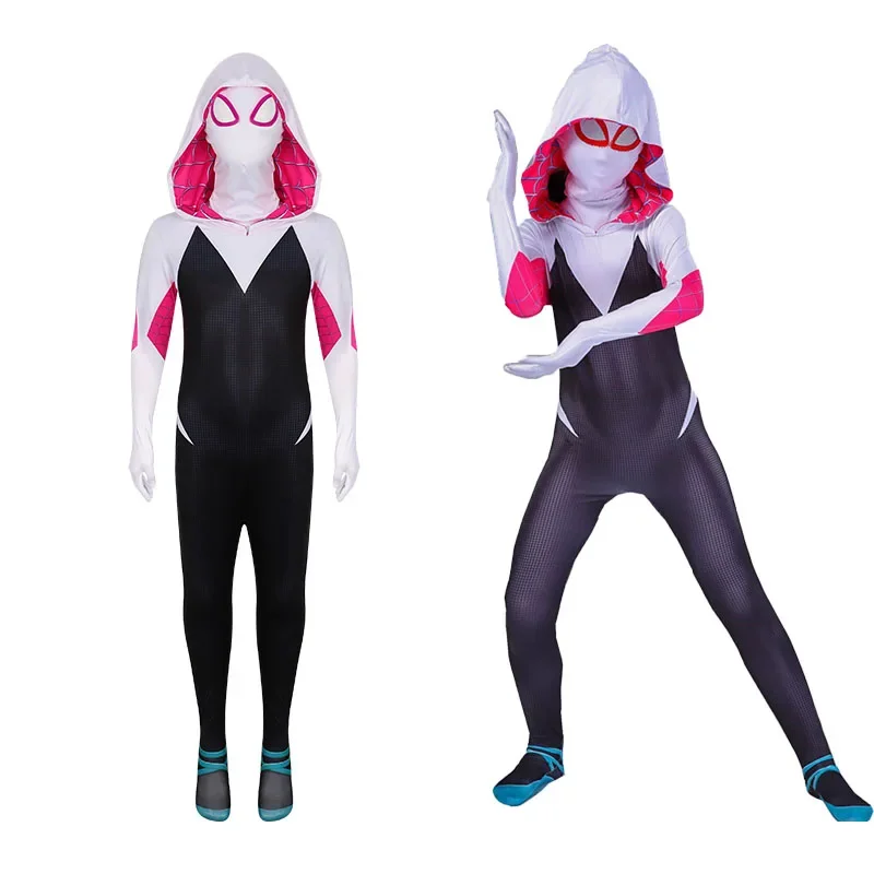 RT01 Gwen Stacy Costumi Cosplay Body per bambini adulti Halloween Zentai 3D Spider Gwen con tuta maschera * JK2