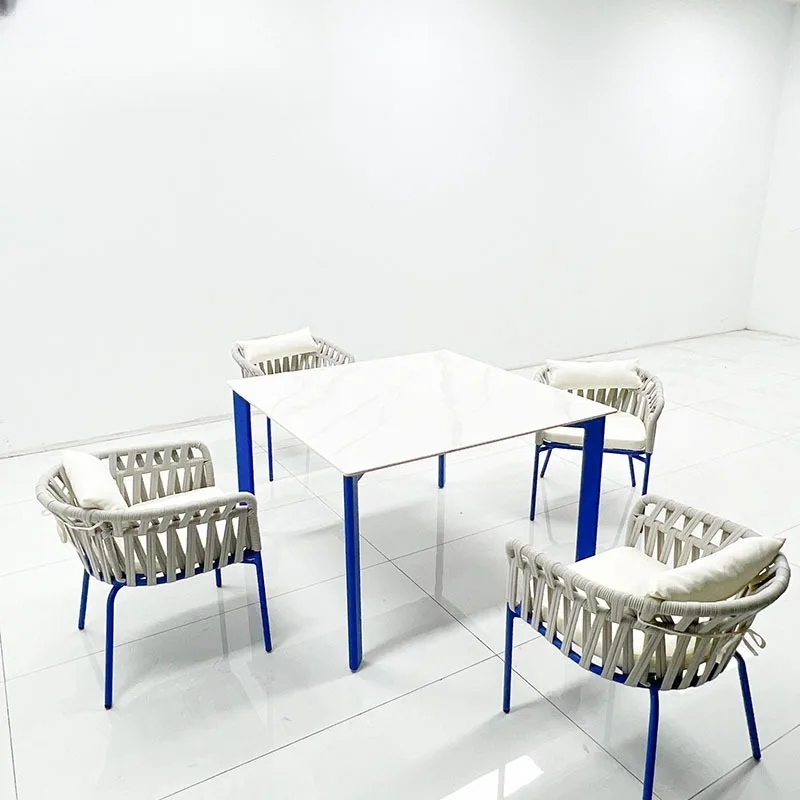 Outdoor casual dining table and chair combination, outdoor terrace rock slab table, courtyard rattan chair
