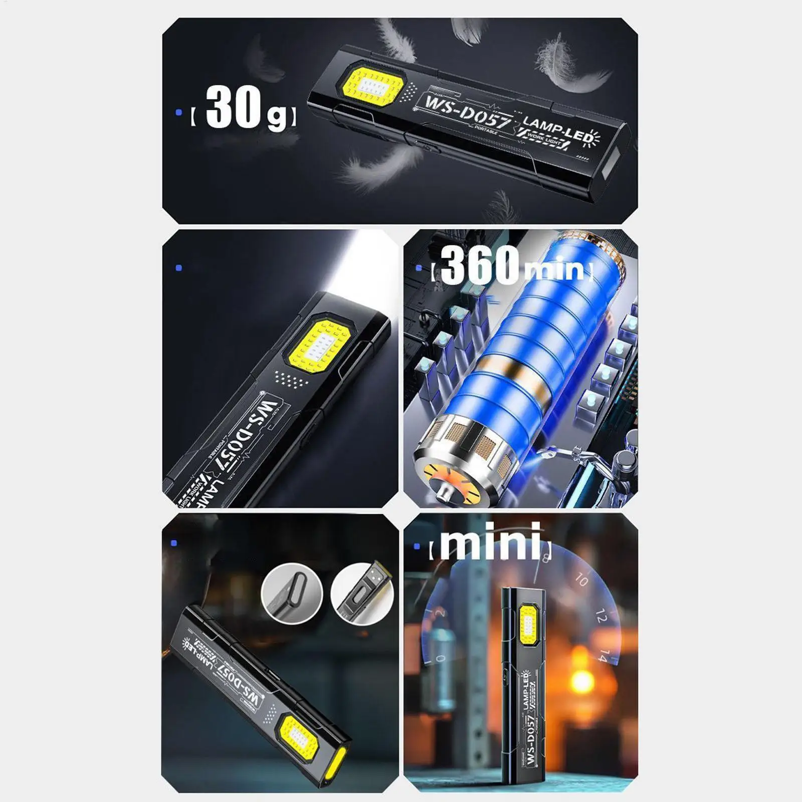 المغناطيس مصباح يدوي 5-وضع USB جيب الشعلة الكهربائية 800mAh LED العمل مصباح يدوي مع كليب لإصلاح السيارات متجر السيارات بالتفصيل