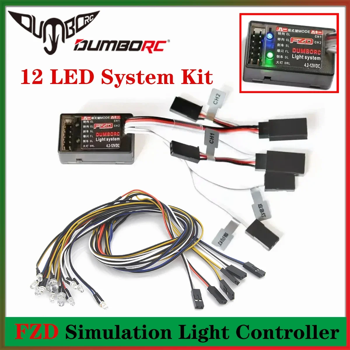 DUMBORC FZD Simulation Light Controller 12 Led Lights System Kit for 1/8 1/10 RC Car Truck Drift TAMIYA CC01 4WD Axial SCX10