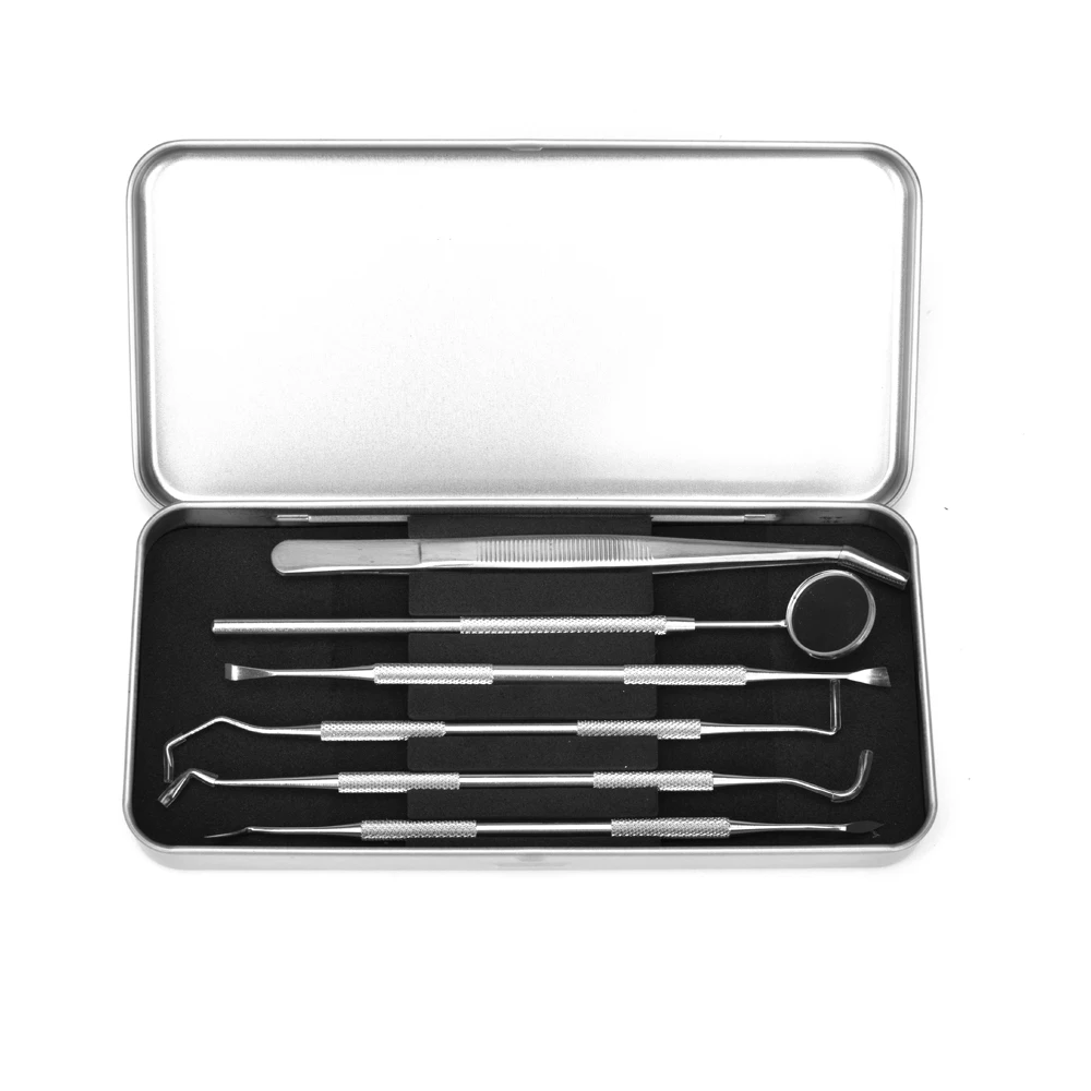 

Dental Oral Care Kit Dentristry Teeth Clean Products Mirror Double Probe Sickle Hoe Stainless Steel Dentist Tweezers Tools Set