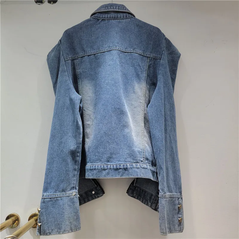 ANJY 2026 Spring New Women French Vintage High-End Streetwear Denim Jacket Heavy Metal Buckle Versatile Long Sleeve Coat  A18241