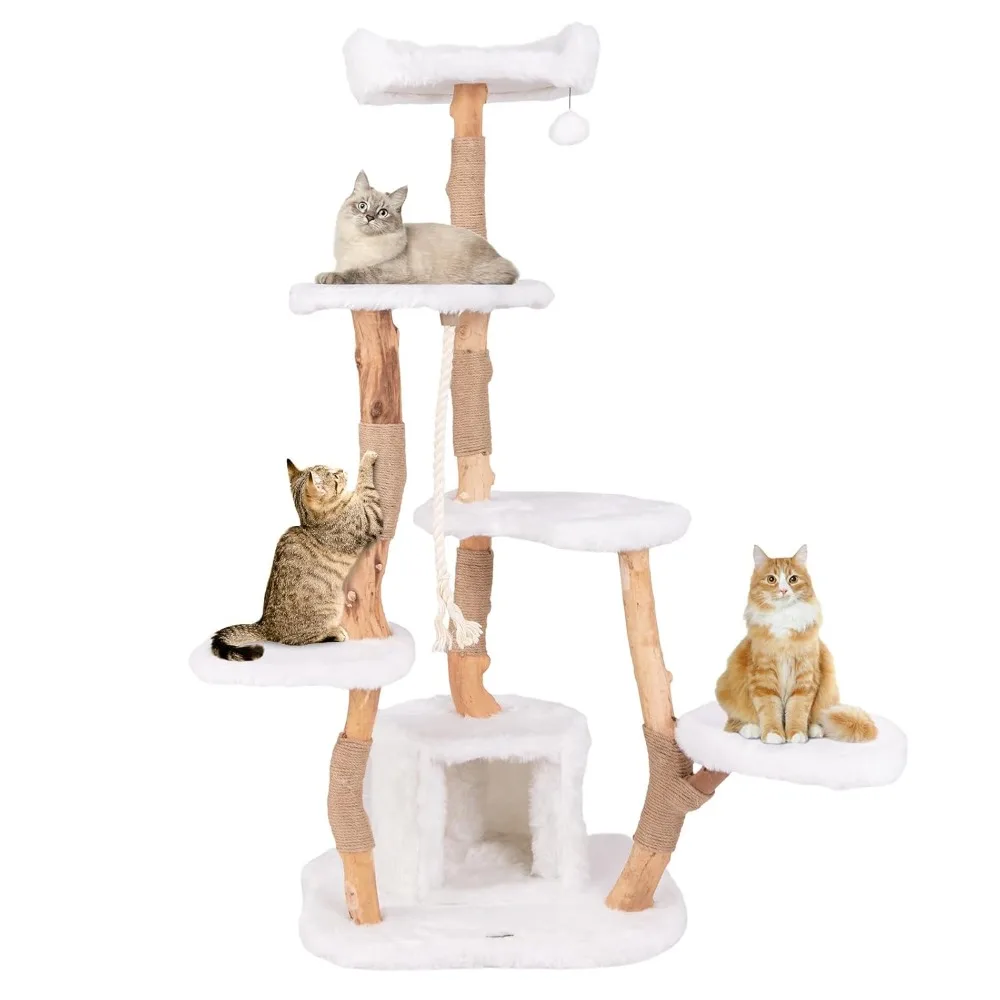 

66 inch Tall Wooden Cat Tree Tower, Multi-Level Cat Tower with Jute Scratching Posts, Sisal Rope, Cat Condo, Customized