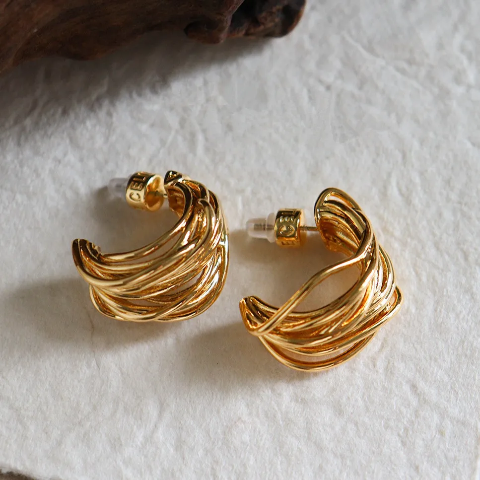 

Multilayer Big Semi Circle Round Stud Earrings for Women Fashion Gold Color Statement Hoop Ear Decoration Jewelry Party Girl