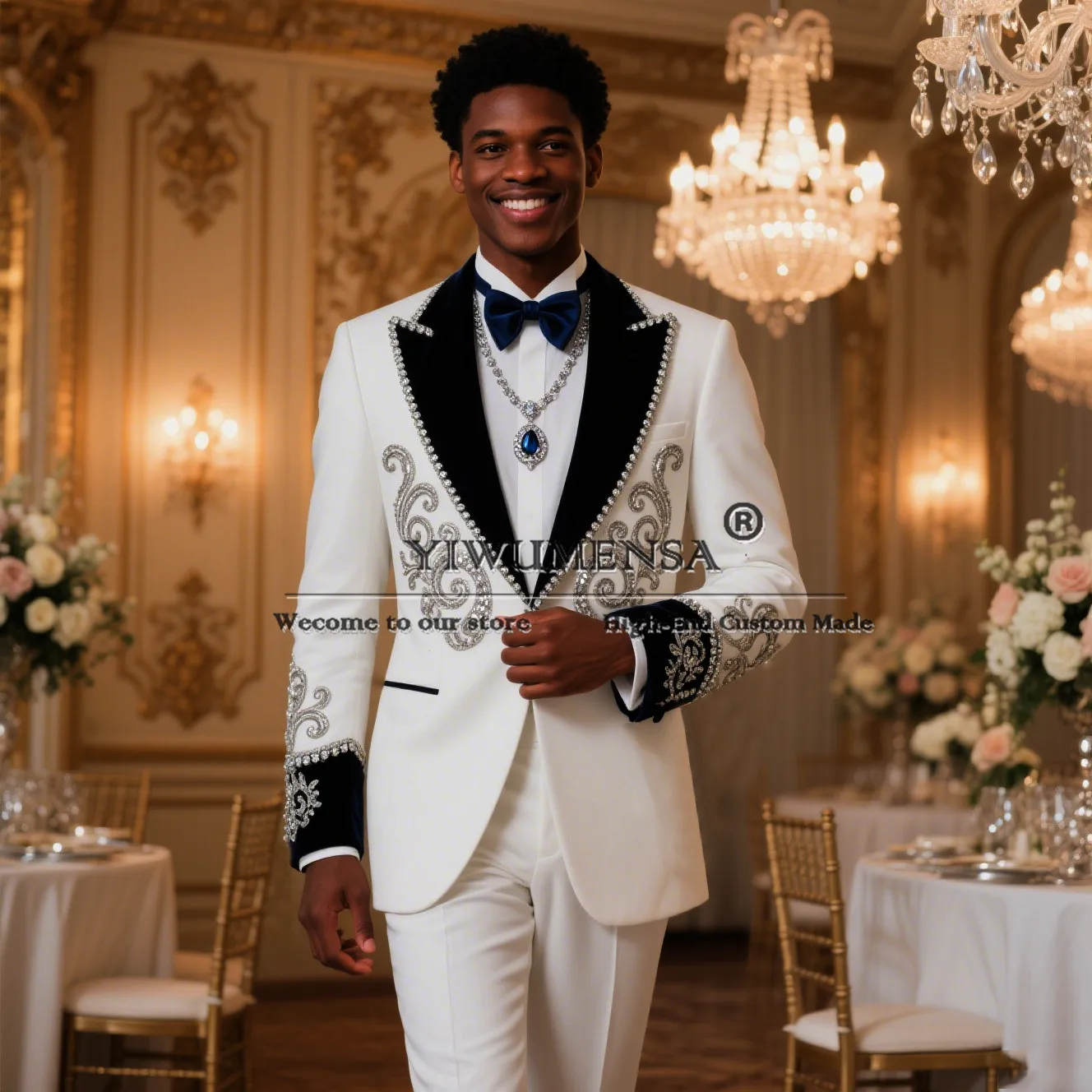 

Glitter Beaded Stones Man Suit For Wedding Black Peaked Lapel Prom Tuxedo Customized 2 Pieces Sets Groom Dresses Costumes Hommes