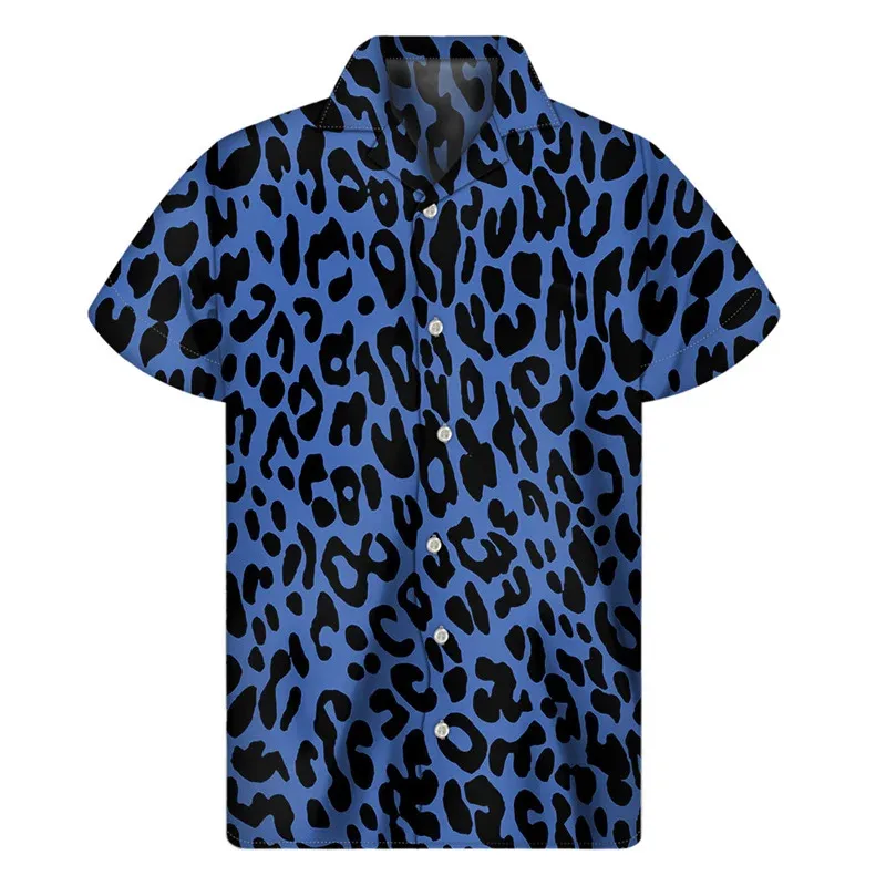 

Colorful Leopard Hawaiian Shirts For Men Clothing 3D Print Aloha Beach Button Shirt Summer Short Sleeve Street Tops Lapel Blouse
