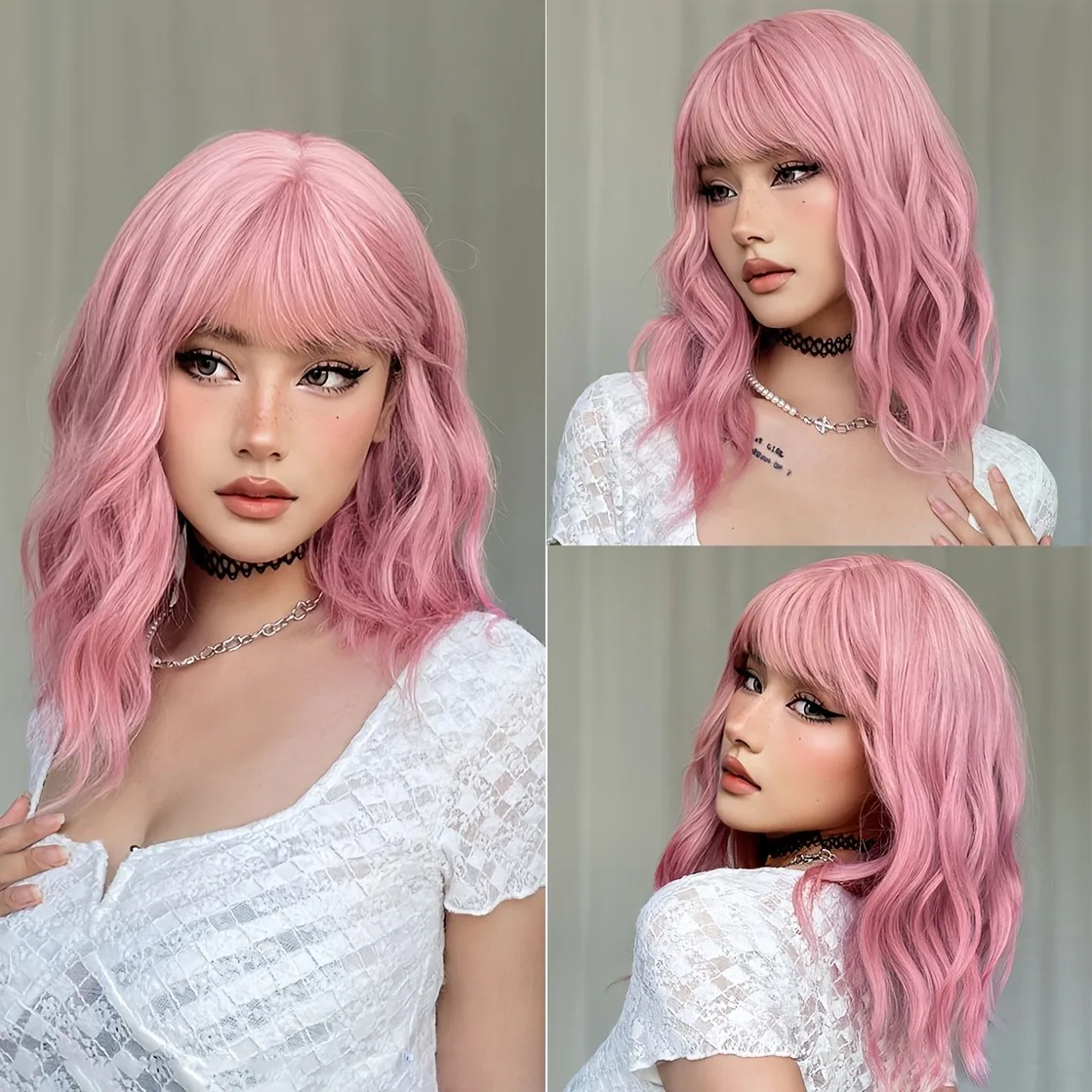 

14-дюймовый плетеный парик, женский базовый пушистый волнистый парик из синтетического волокна для Хэллоуина с розовой сетчатой крышкой, матовая отделка, высокая температура Re