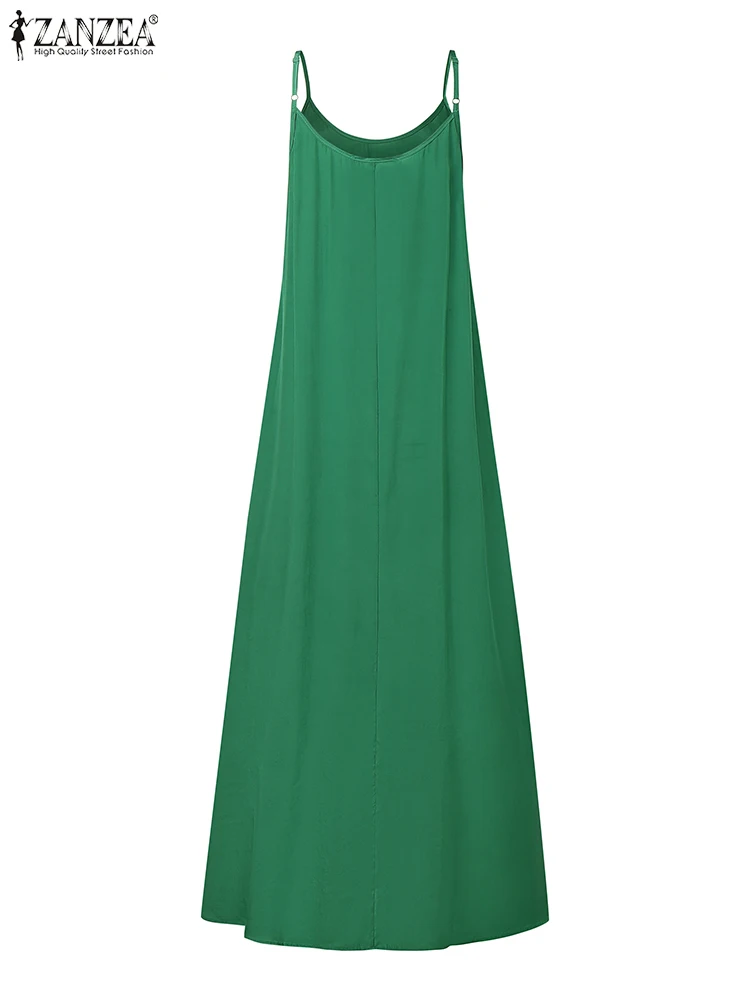 2025 zanzea moda verão longo vestido de verão feminino cinta de espaguete vestidos sexy decote em v tanques robe uma linha solta férias praia vestido
