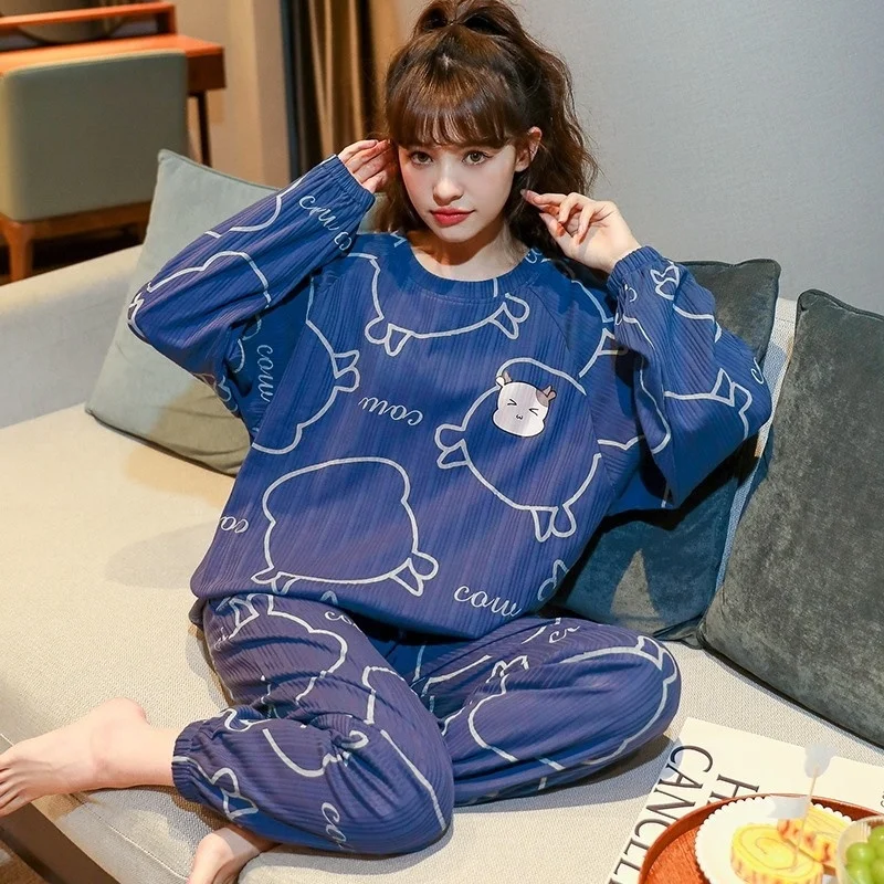 2022 New Style Pajamas Female Autumn Winter Long Sleeve Cotton  Cartoon Cute Girl Students Can Wear Home Clothes