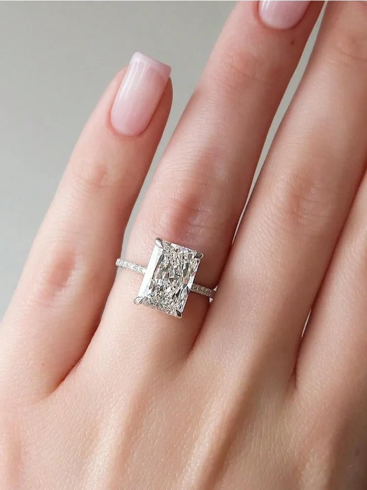 2-5CT wunderschöner rechteckiger Zirkon-Ring aus 925er Sterlingsilber für Frauen, Jahrestag, Hochzeit, luxuriöser, hochwertiger, feiner Schmuck