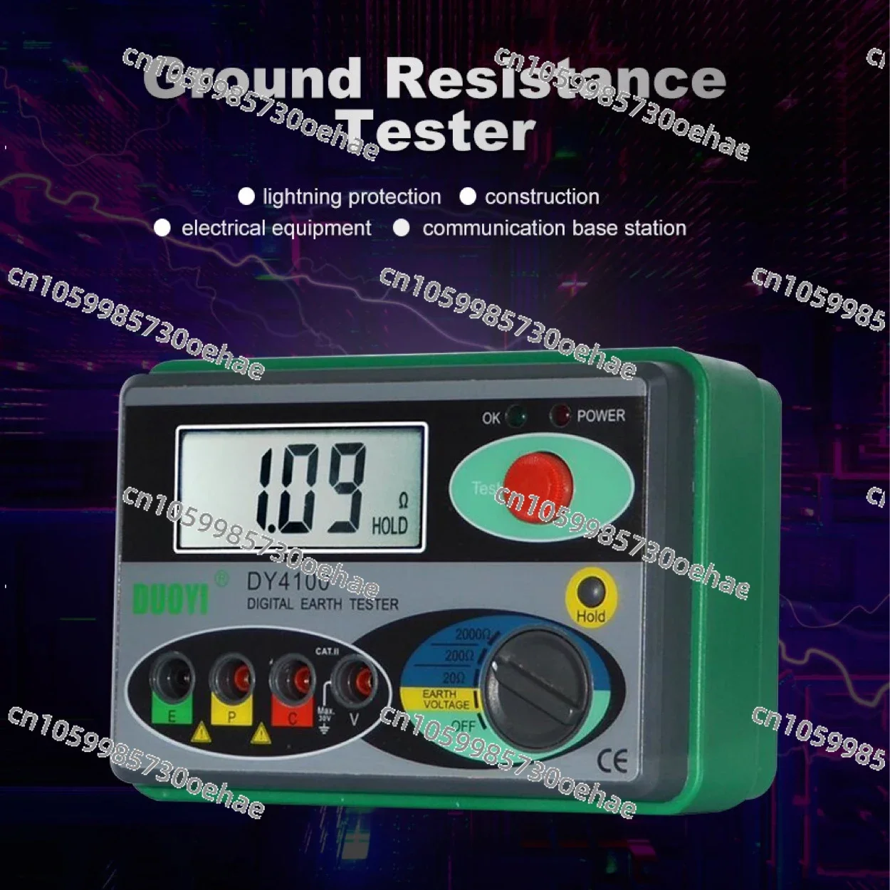 Measurement Range 20Ω~ 2000Ω Measurement Resolution 0.01 Ω~ 1Ω Digital Grounding Resistance Ohmic Tester Instrument