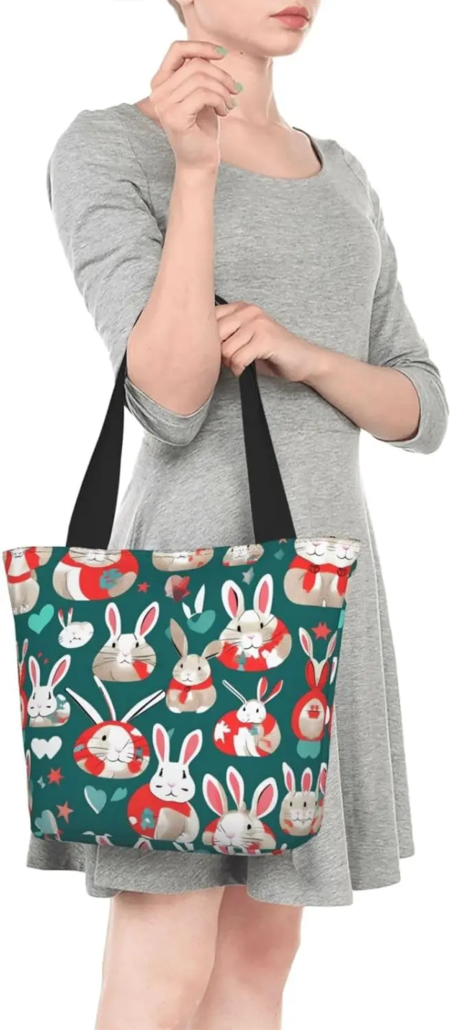 Bunny Rabbits Tote Bag con cerniera per le donne all'interno della tasca a rete Heavy Duty Casual borsa a tracolla in tessuto Anti-acqua all'aperto