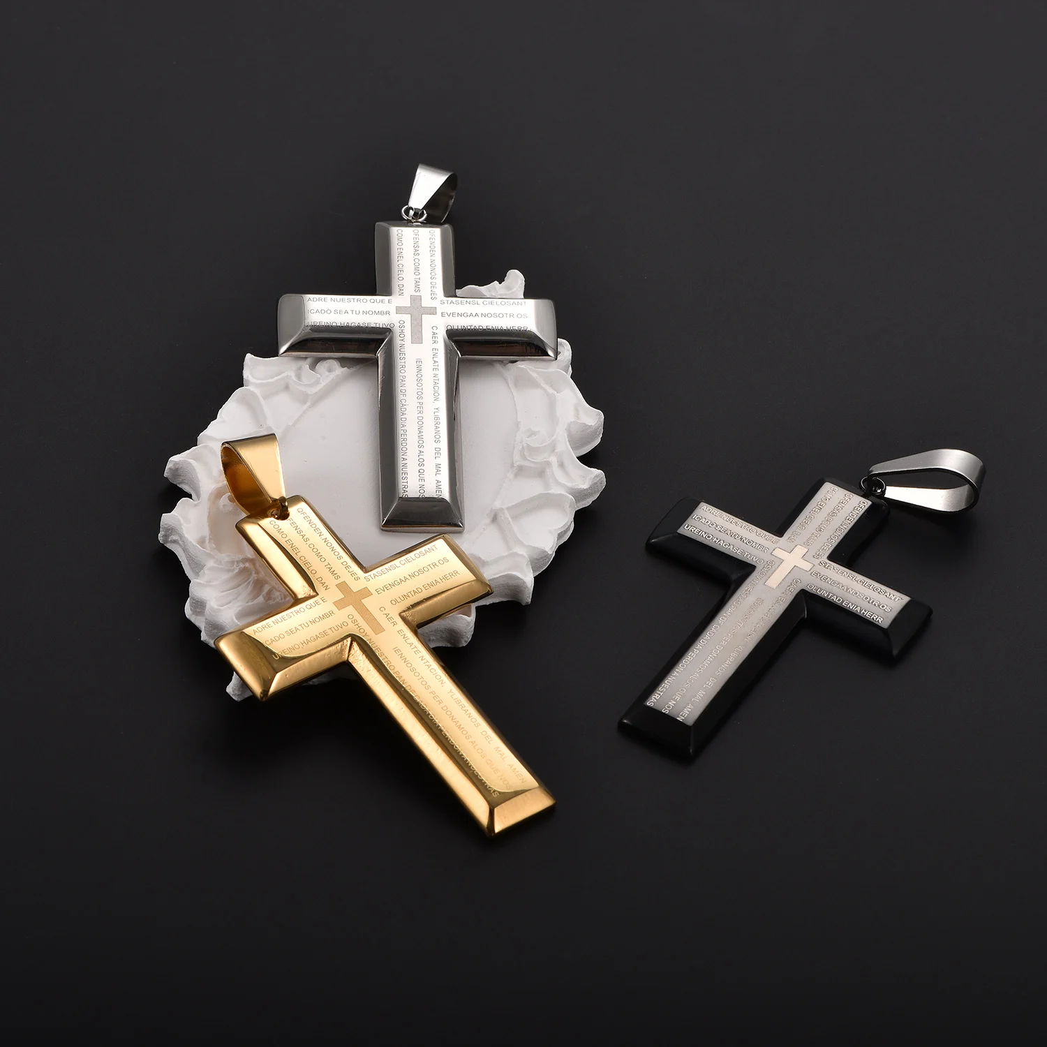 Wasserdichter Kreuzanhänger, christlicher Gebetsanhänger, trendiger Gothic-Party-Schmuck für Männer, Edelstahl-Bibel-Amulett-Halsketten – Detail 3