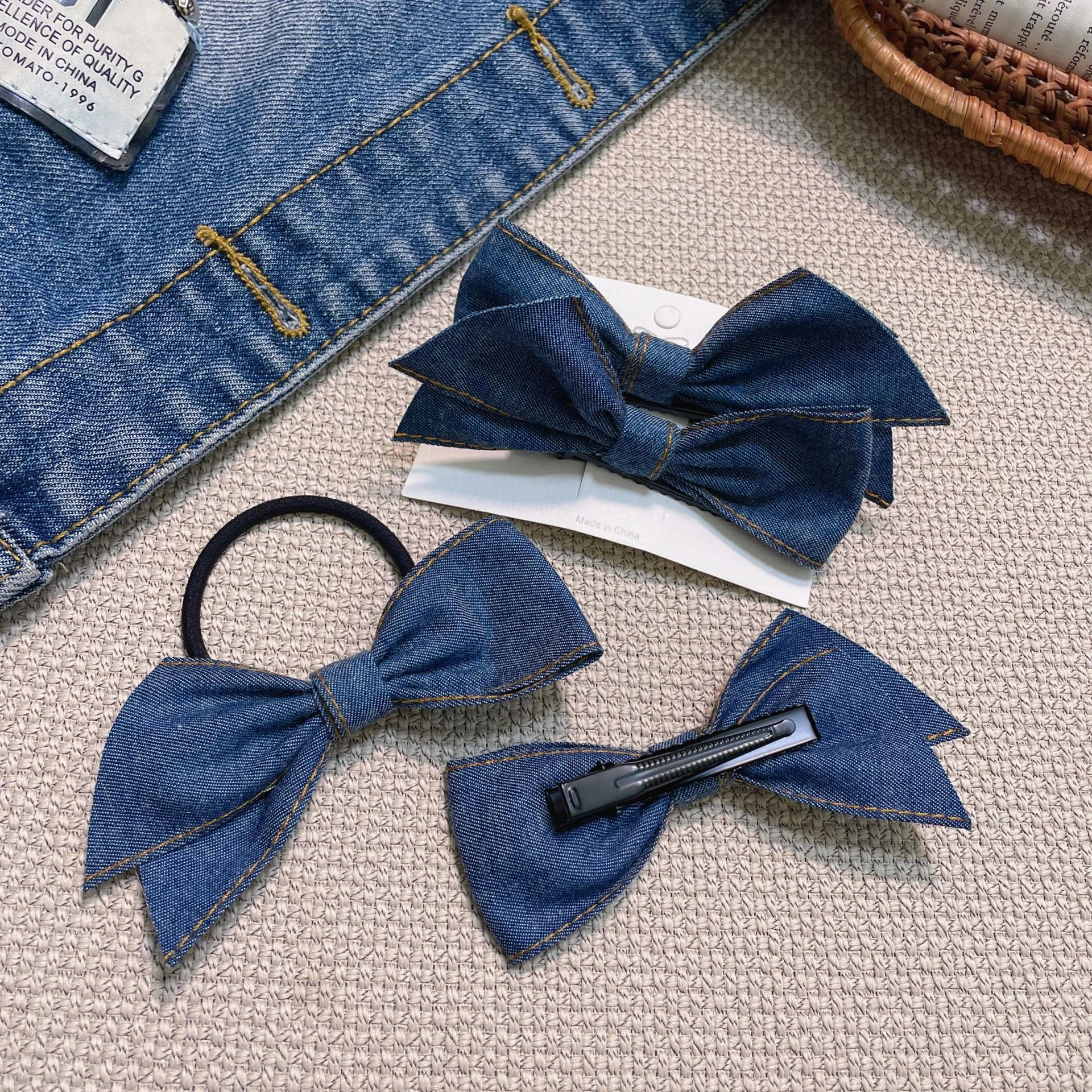 AFP Denim Bowknot Trendy Hair Clip Claw to Fix Hair Ladies Hair Bath Crab Clip Headband Fashion Popular Hair Accessories