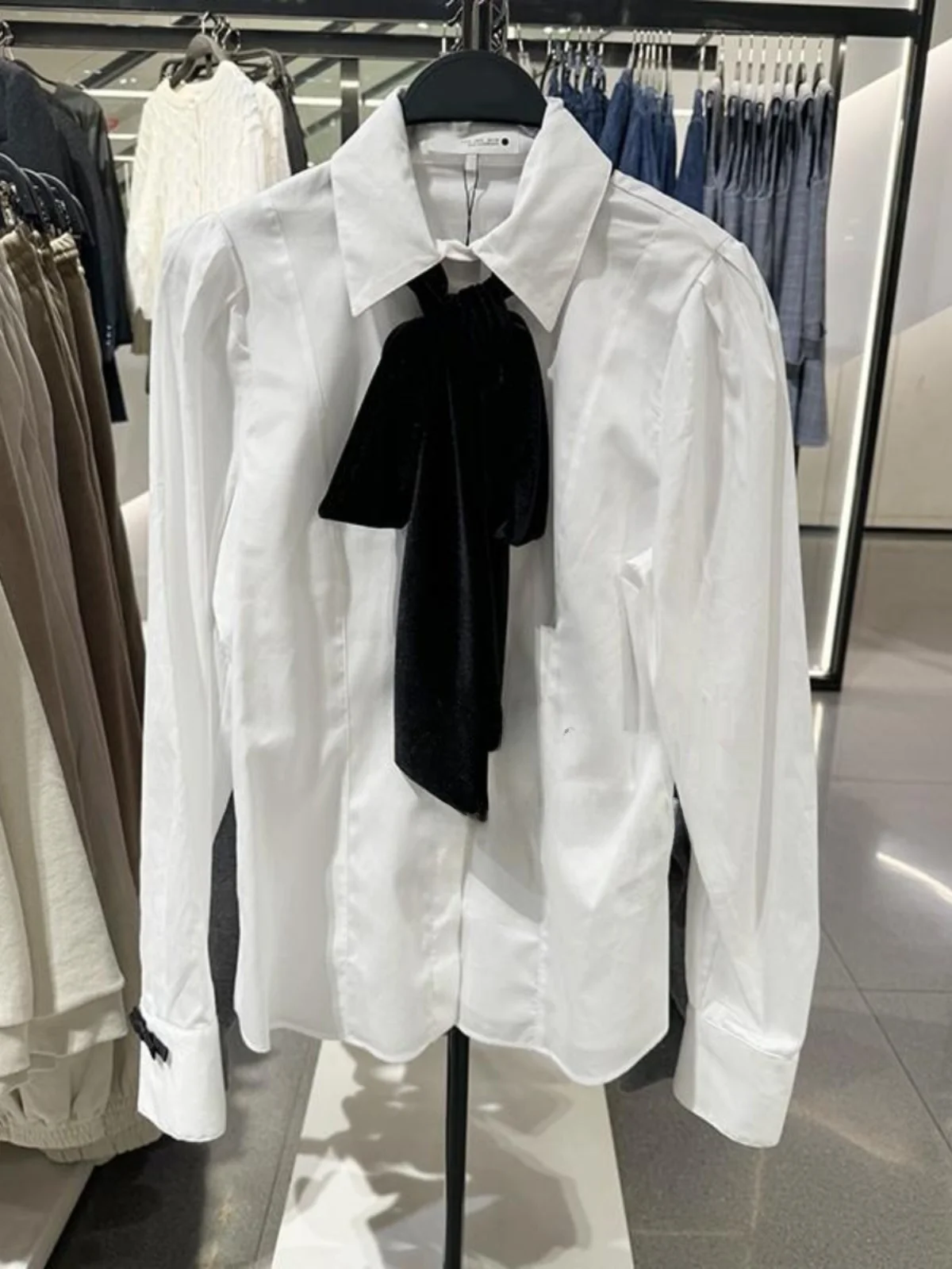 

Fall Winter New Arrival Women's Faion Casual Velvet irt with Knot Design for Commuting URCACHE Ne Long S...