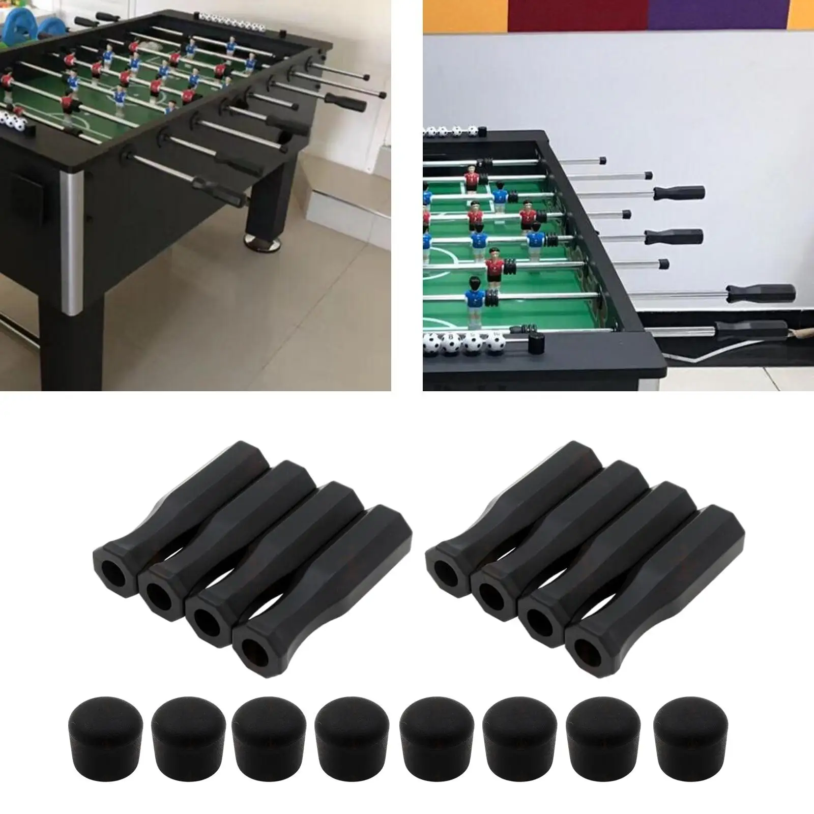

16Pcs Black Octagonal Handles and Safety End Caps Standard Foosball Tables Soccer Table Replacement Handles Black 116mm
