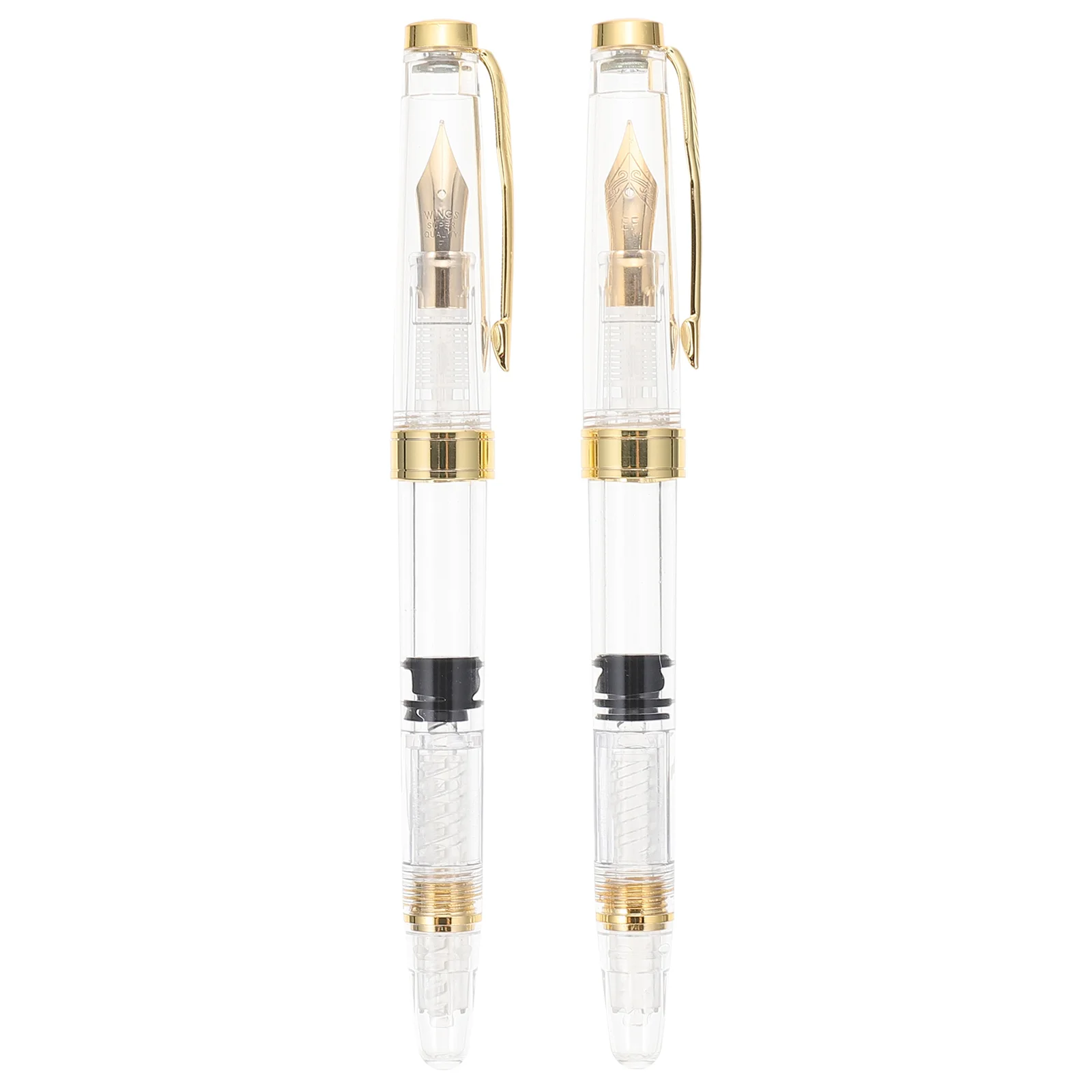 

2 Pcs Pens Transparent Fountain Smooth Writing Refill Calligraphy Practice Students Golden Japanese School Supplies