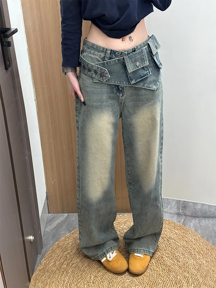 

Джинсы женские с отстегивающимся поясом, высокой талией, летние, новый стиль, винтажный дизайн, удлиненные, в стиле Spicy Girl