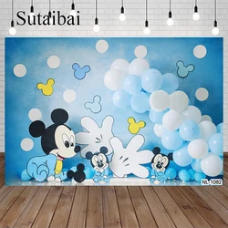 Blue Mickey Mouse Backdrop for Boy First Birthday Party Decoration Photo Studio White Dots Baby Shower Photgraphy Background