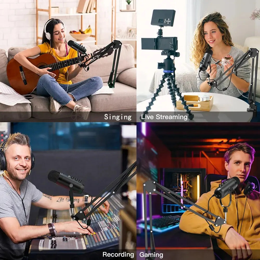 Chuyên nghiệp USB streaming podcast PC Microphone Studio cardioid Condenser Mic Kit với Boom Arm cho ghi âm co giật Youtube