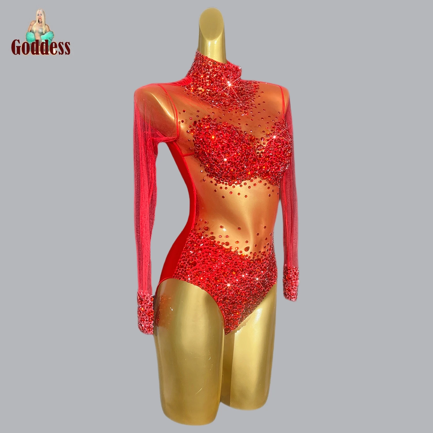 Sparkly strass body Dance Girl Sexy Thin Mesh Dance Outfit Performance Costume Singer Dancer body Show Stage Wear