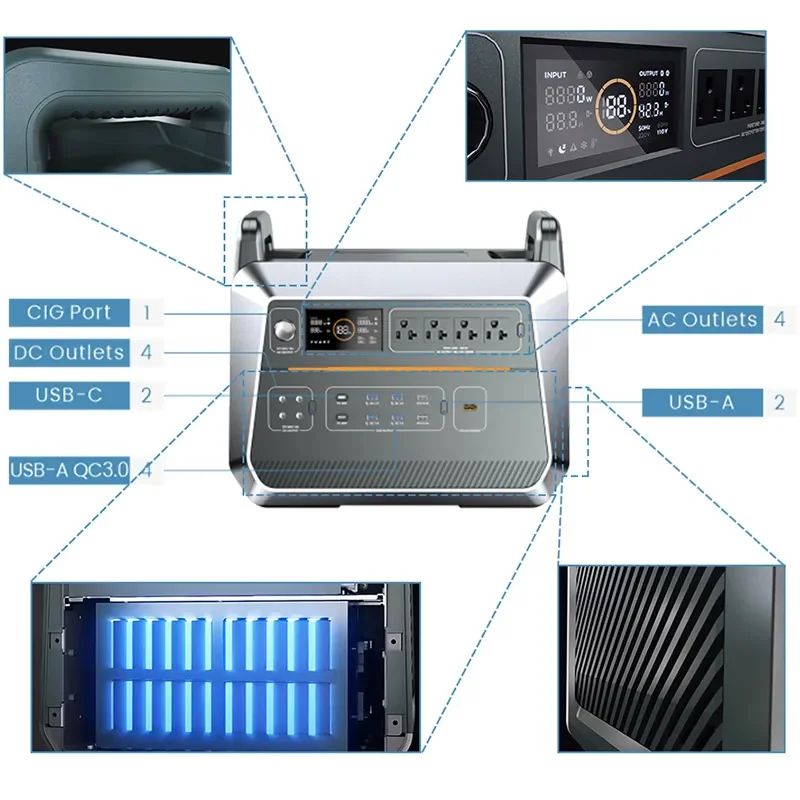 3000W Camping Li Ion Tragbare Kraftwerk Lifepo4 Battery Electric Solar Generator Energy System 2000W Portable Power Station