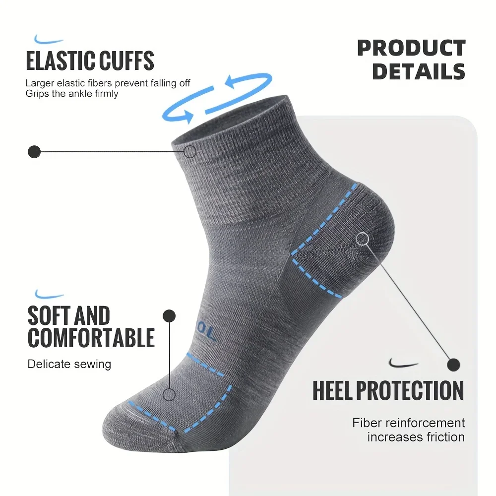 4 Pairs Men Women Merino Wool Socks Low Cut Sock 70% Merino Wool Breathable Comfort Fit Thin for Running Cycling & Skiing Socks