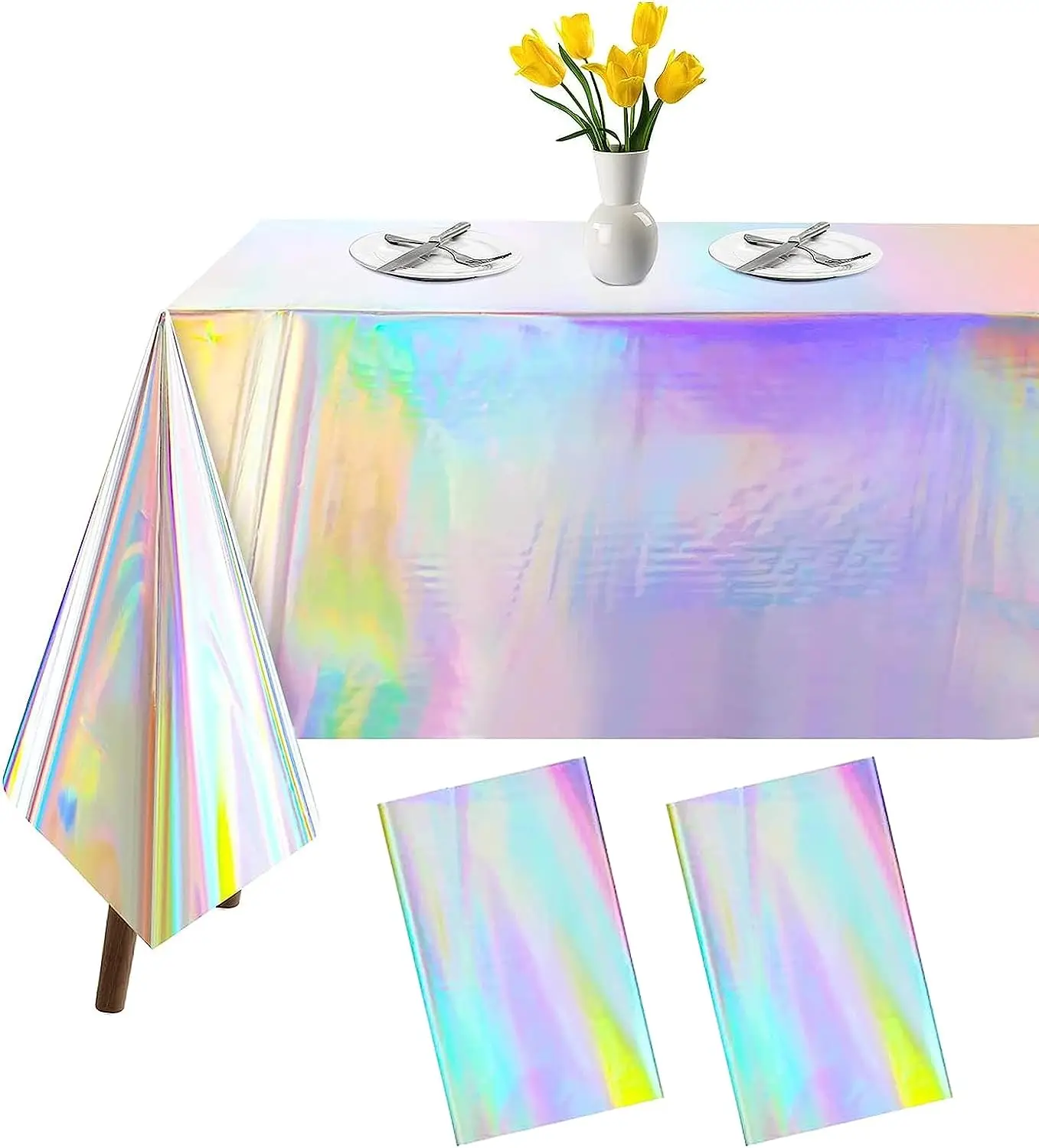 Aluminum Foil Laser Rainbow Tablecloth Shiny Disposable Tablecloth Holographic Tablecloth Birthday Wedding Party Decoration