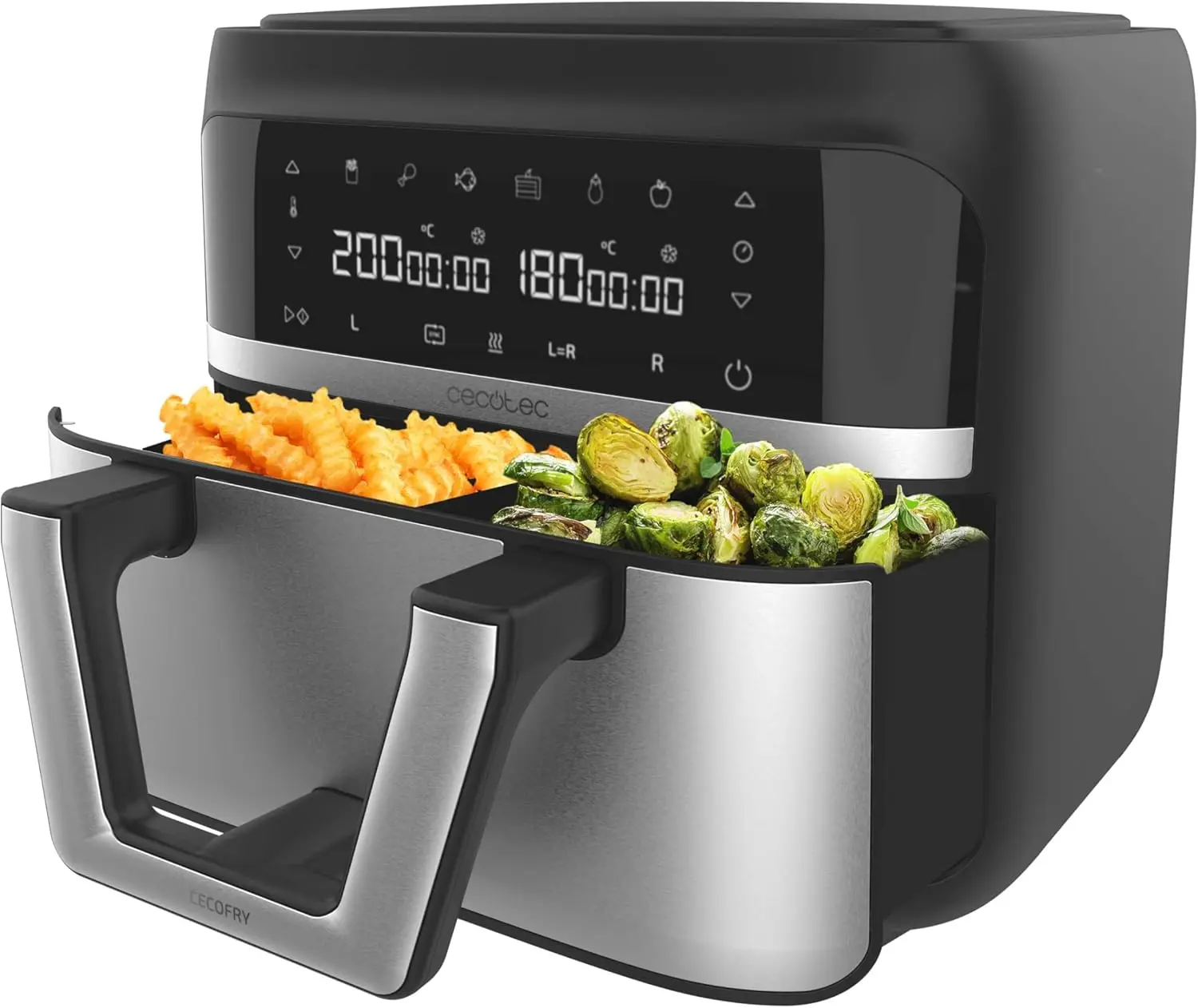 Cecotec oil free Air Fryer 9L Divisible in 2 Air Fryer Cecofry Dual 9000 2850W Dietary Digital Touch Panel Dual Temperature Dimmable 6 Modes Perfect Cook Technology