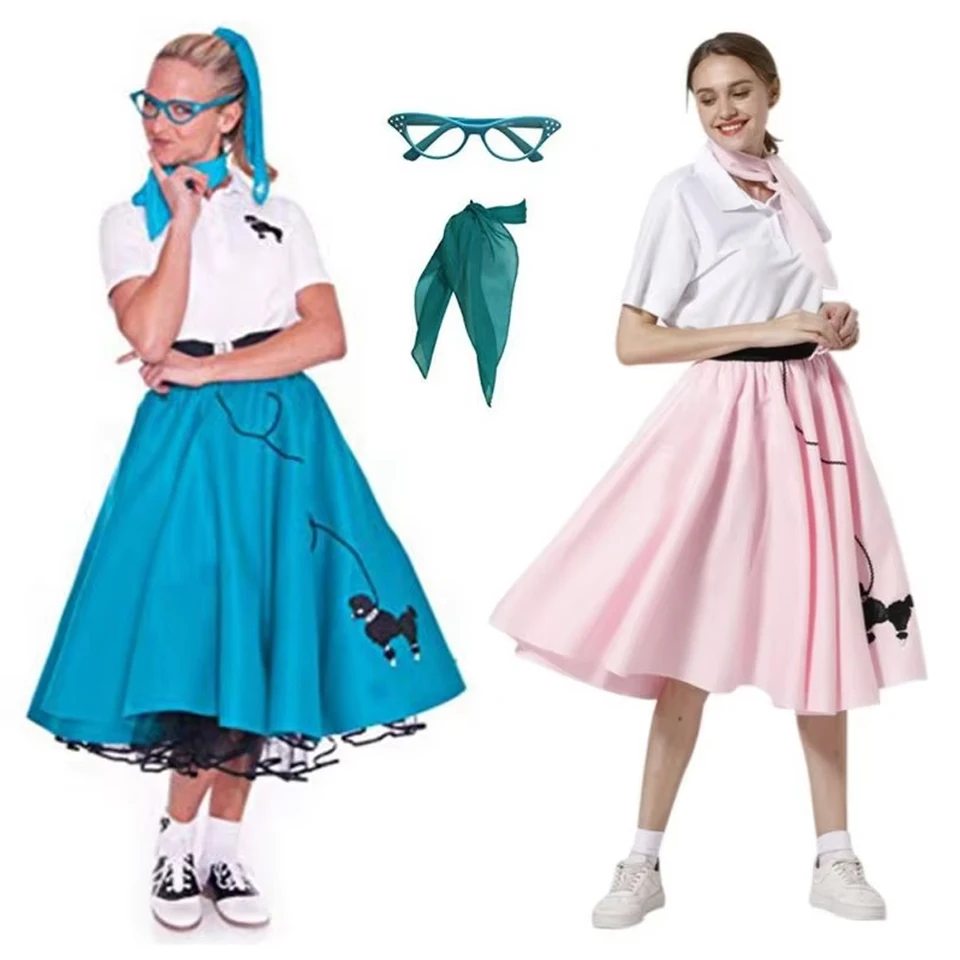 Adult 4 Piece Poodle Skirt for Adult Women Retro 60s 80s Women Grease Costume Halloween Disguise Adult 4 Piece Poodle Skirt for Adult Women Retro 60s 80s Women Grease Costume Halloween Disguise