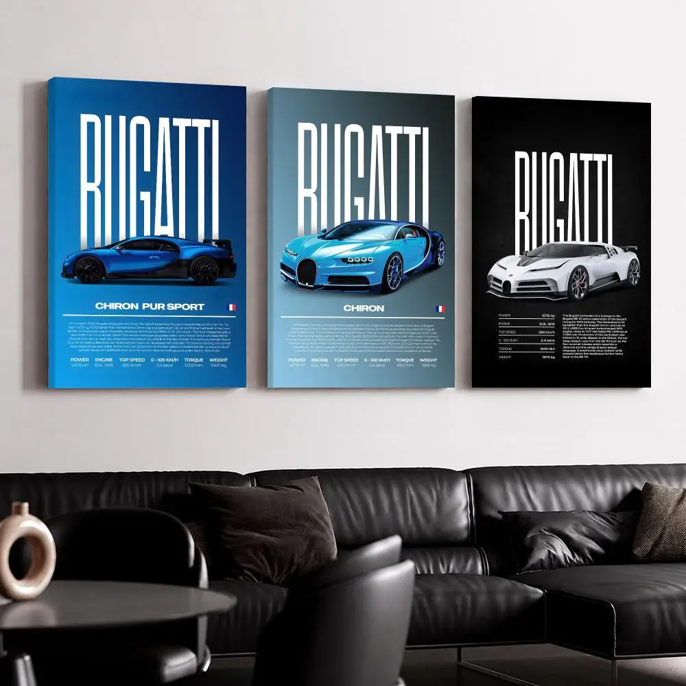 Fashion Sport Car Designs B-BugaTTi Framed Wall Painting Canvas Poster Ready to Hang Wall Art for Bedroom Living Room Home Decor