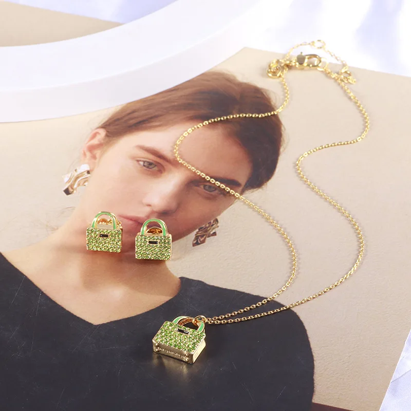 

Enamel drip glazed green handbag design creative fashion earrings necklace collarbone chain