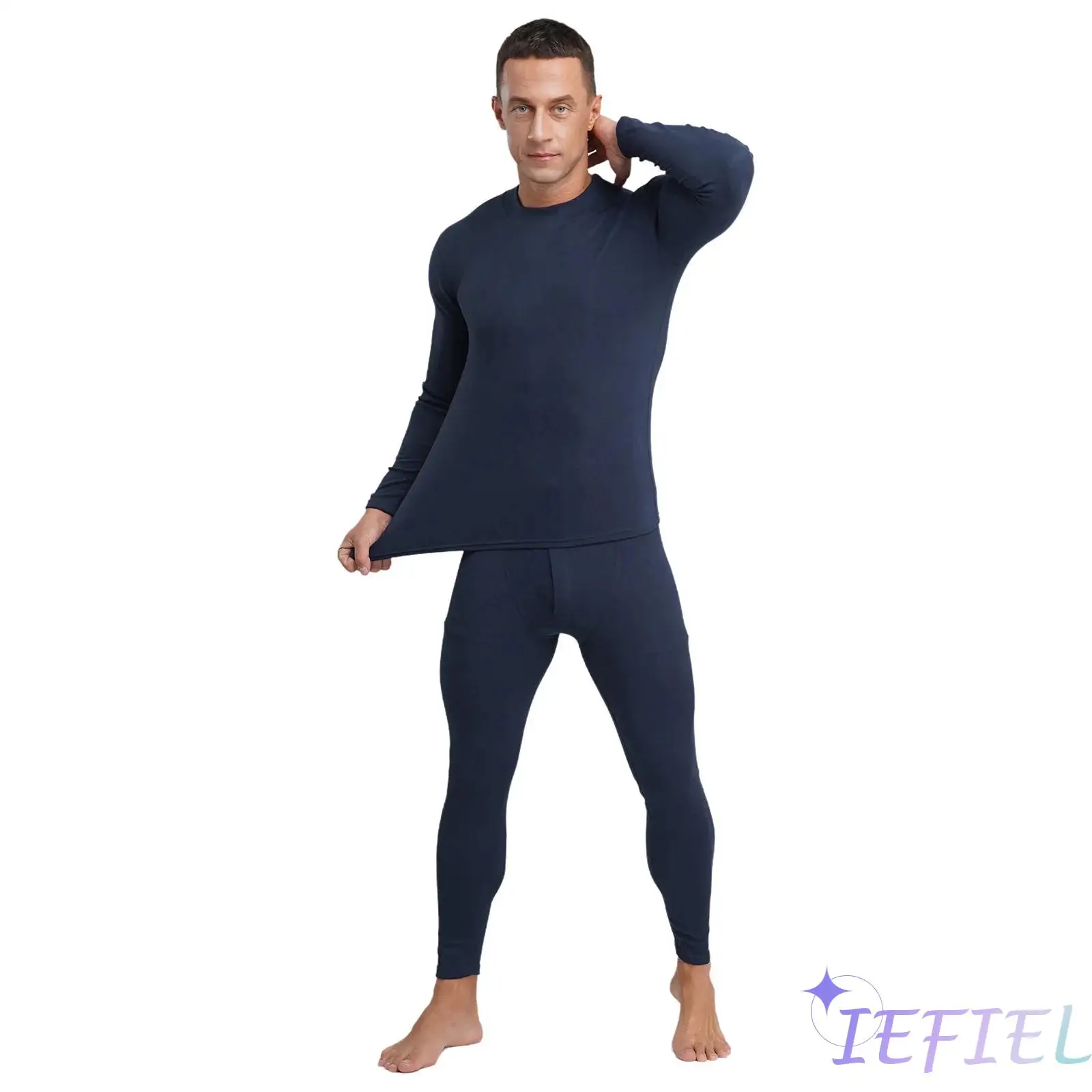 

Mens Long Sleeve Mock Neck Thermal Underwear Warm Base Layer Soft Breathable Tops with Bottom Loungewear for Winter Cold Weather